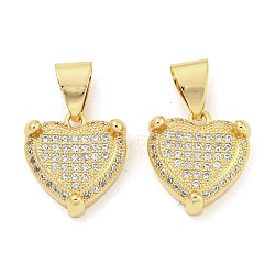 Brass Micro Pave Clear Cubic Zirconia Pendants, Heart, Real 18K Gold Plated, 17x16x6.5mm, Hole: 8x5mm(ZIRC-P115-07C-G)