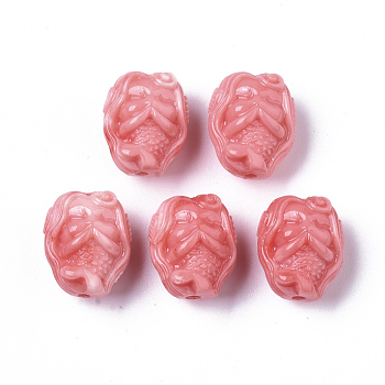 Synthetic Coral Beads, Mermaid, Dyed, Hot Pink, 13.5x11x10mm, Hole: 1.4mm