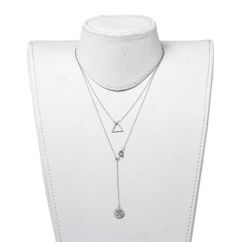 Flat Round with Om Symbol Lariat Necklaces & Triangle Pendant Necklaces Sets, with 304 Stainless Steel Charms, Cable Chains and Clasps, Stainless Steel Color, Pendant Necklace: 15.70 inch(39.3cm), Lariat Necklace: 19.68 inch(50cm), 2pcs/set