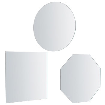 3Pcs 3 Style Glass Mirror Sheet, Mirror Panels, Mirror Base, Square & Flat Round & Octagon, Mixed Patterns, 152.4x3mm, 1pc/style
