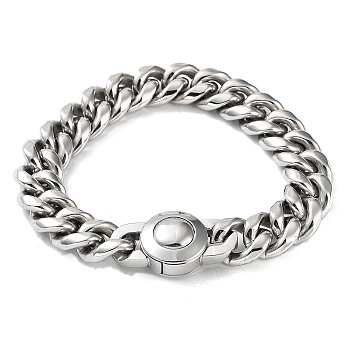 304 Stainless Steel Cuban Link Chains Bracelets for Men & Women, Stainless Steel Color, 9-1/8 inch(23.1cm)