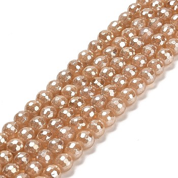 Electroplated Natural Quartz Round Beads Strands, Dyed & Heated, Faceted(128 Facets), Champagne Gold, 6mm, Hole: 1.2mm, about 63pcs/strand, 15.16 inch(38.5cm)