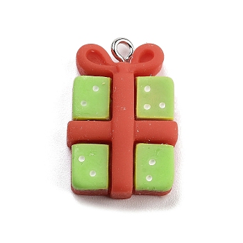 Christmas Theme Opaque Resin Pendants, with Platinum Tone Iron Loops, Gift Box, 24.5x16x6.5mm, Hole: 2mm