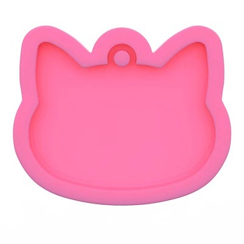 Cat DIY Pendant Silicone Molds, for Keychain Making, Resin Casting Molds, For UV Resin, Epoxy Resin Jewelry Making, Hot Pink, 68x57mm