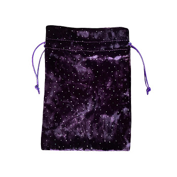 Velvet Jewelry Storage Drawstring Pouches with Rhinestones, Rectangle Jewelry Bags, for Witchcraft Articles Storage, Purple, 180x130mm