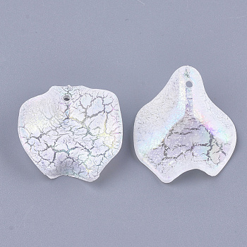 Acrylic Pendants, Crackle & AB Color, Petal, Creamy White, 26.5~27x24.5~25x12.5mm, Hole: 1.5mm