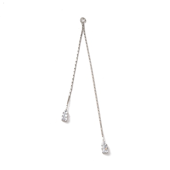 Brass Micro Pave Clear Cubic Zirconia Big Pendants, Trapezoid Tassel, Platinum, 89x4x3mm, Hole: 2mm