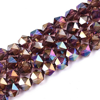 Electroplate Transparent Glass Beads Strands, AB Color Plated, Faceted, Round, Purple, 6x5.5x5.5mm, Hole: 1mm, about 100pcs/strand, 22.44 inch(57cm)