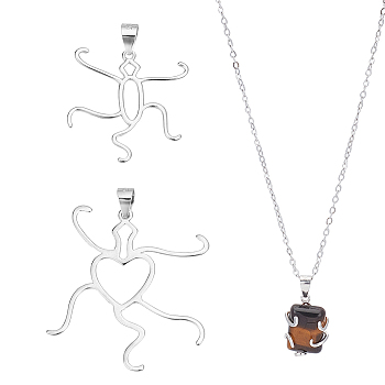 2Pcs 2 Styles Oval & Heart 925 Sterling Silver Pendant Cabochon Settings, Open Back Settings, Platinum, 23.5~33x24~31.5x1mm, Hole: 4.5x3.5mm, 1pc/style