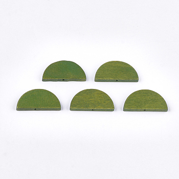 Painted Natural Wood Beads, Semicircle, Olive Drab, 15x30x4mm, Hole: 1.5mm