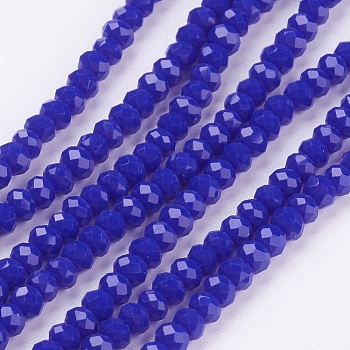 Imitation Jade Glass Beads Strands, Faceted, Rondelle, Blue, 3x2mm, Hole: 0.5mm, about 145~150pcs/strand, 34~35cm