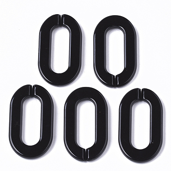 Opaque Acrylic Linking Rings, Quick Link Connectors, for Cable Chains Making, Oval, Black, 36x21x4mm, Inner Diameter: 24x8mm