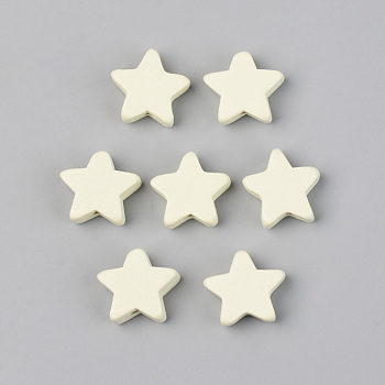 Painted Natural Wood Beads, Lead Free, Star, Beige, 14x15.5x6mm, Hole: 1.2mm