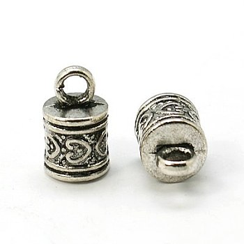 Tibetan Style Alloy Cord Ends, Column, Lead Free & Cadmium Free, Antique Silver, 16x10mm, Hole: 3.5mm, about 350pcs/1000g, Inner Diameter: 8mm