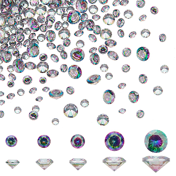 Elite 5 Style Cubic Zirconia Pointed Back Cabochons, Grade A, Faceted, Diamond, Colorful, 1.5~3x1~2mm, 400pcs/box
