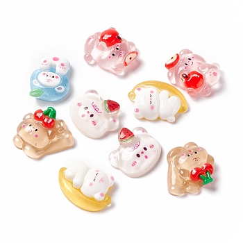 Transparent Resin Cabochons, Bear with Cherry & Banana & Watermelon & Apple, Mixed Color, 19~23x17.5~25.5x6.5~8mm