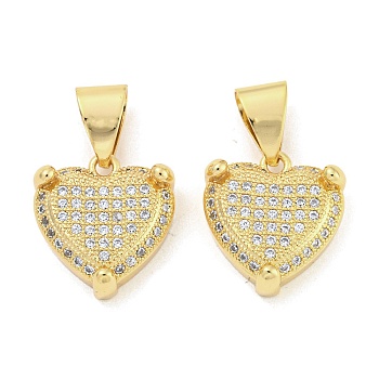 Brass Micro Pave Clear Cubic Zirconia Pendants, Heart, Real 18K Gold Plated, 17x16x6.5mm, Hole: 8x5mm