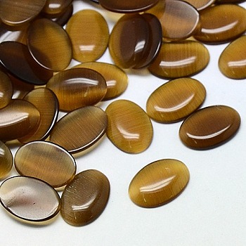 Cat Eye Cabochons, Oval, Saddle Brown, 25x18x3.5mm