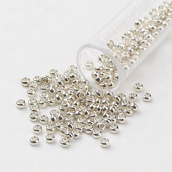 8/0 Grade A Round Glass Seed Beads, Dyed, Silver, 3x2mm, Hole: 1mm, about 10000pcs/pound