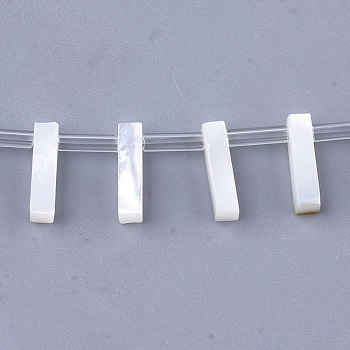 Natural Sea Shell Beads, White Shell Mother of Pearl Shell, Top Drilled Beads, Letter.I, 10x2.5~11.5x3mm, Hole: 0.8mm