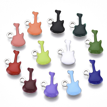 201 Stainless Steel Enamel Charms, Guitar, Stainless Steel Color, Mixed Color, 15x9x2mm, Hole: 1.6mm