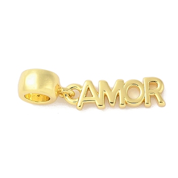 Rack Plating Brass European Dangle Charms, Letter AMOR Large Hole Pendants, Cadmium Free & Lead Free, Real 18K Gold Plated, 19x6x2mm, Hole: 5x8mm