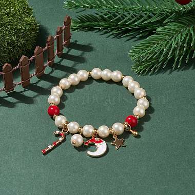 Natural Mashan Jade & Glass Pearl Beaded Stretch Bracelet(BJEW-TA00143)-2