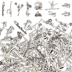 100Pcs 10 Styles Cheerleading Series Tibetan Style Alloy Pendants, Antique Silver Charms, Mixed Shapes, 10.5~30x5.5~27x2~9mm, Hole: 1~2mm, 10pcs/style(FIND-ME0001-65)