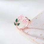 Rose Alloy Enamel Cuff Rings for Women, Rose Gold, Inner Diameter: 17mm(FS-WGBA561-06)