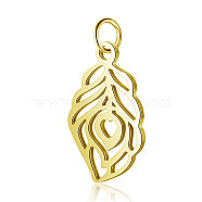 304 Stainless Steel Pendants, Feather, Golden, 17.5x10.5x1mm, Hole: 2.5mm(STAS-S105-T515G)