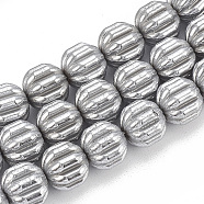 Electroplate Non-magnetic Synthetic Hematite Corrugated Beads Strands, Pumpkin, Platinum Plated, 8x8mm, Hole: 1mm, about 52pcs/strand, 15.7 inch(G-T061-109K)