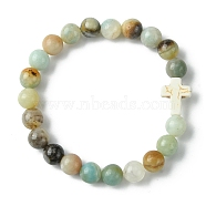 8mm Round Natural Flower Amazonite Beaded Stretch Bracelets, Synthetic Turquoise Cross Bracelets for Women, Inner Diameter: 2-1/8 inch(5.5cm)(BJEW-JB10575)