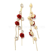 Real 18K Gold Plated Brass with Glass Rhinestone Tassel Big Pendants, Acrylic Flower Charms, Red, 85mm, Hole: 1mm(KK-B074-14G-04)