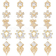 20Pcs 5 Style Brass Micro Pave Clear Cubic Zirconia Cabochons, Mixed Shape, Real 18K Gold Plated, 8.5~14x6.5~10.5x2~5mm, 4pcs/style(KK-DC0003-25)
