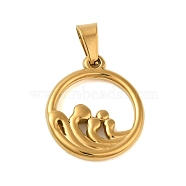 Ion Plating(IP) 304 Stainless Steel Pendants, Ring with Sea Wave Charm, Golden, 21x18x3mm, Hole: 6x3mm(STAS-C103-19A-G)