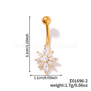 Shiny Sunflower Brass Full Crystal Rhinestone Belly Button Rings, Piercing Navel Rings, Barbell Body Jewelry for Women, Golden, 31x11mm(AG8892-2)