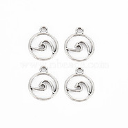 Tibetan Style Alloy Charmss, Cadmium Free & Lead Free, Flat Round with Wave, Antique Silver, 14.5x12x1mm, Hole: 1.6mm, about 3325pcs/1000g(TIBE-S320-182B-AS)