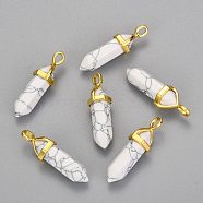 Synthetic Howlite Double Terminated Pointed Pendants, with Random Alloy Pendant Hexagon Bead Cap Bails, Bullet, Golden, 37~40x12.5x10mm, Hole: 3x4.5mm(G-G902-C01)