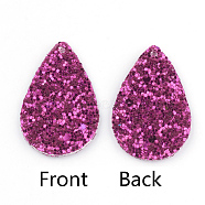 PU Leather Pendants, with Sequins, teardrop, Magenta, 39x25x2mm, Hole: 1.5mm(X-FIND-T020-026H)