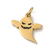 Halloween 304 Stainless Steel Charms, with Enamel and Jump Ring, Ghost Charm, Real 14K Gold Plated, 10x9.5x0.9mm, Hole: 2.8mm(STAS-K263-17G)