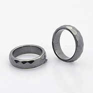 Faceted Magnetic Synthetic Hematite Finger Rings, Black, 6mm, Inner Diameter: 21mm(RJEW-J005-04B-01)