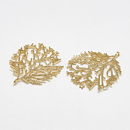 Brass Links connectors, Tree, Real 18K Gold Plated, 36x32.5x1.5mm, Hole: 2mm(KK-S347-015)