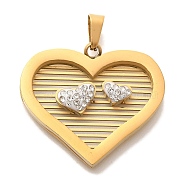 PVD Vacuum Plating 304 Stainless Steel Pendants, with Polymer Clay Rhinestone, Heart Charm, Real 18K Gold Plated, 24x27x4mm, Hole: 5.5x3mm(STAS-U035-30G)