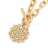 304 Stainless Steel Flower Clasp Pendant Necklace for Women, Golden, 19.09 inch(48.5cm)(NJEW-G018-08G)