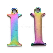 Ion Plating(IP) 304 Stainless Steel Alphabet Charms, Rainbow Color, Letter.I, 12.5x4.5x1mm, Hole: 1mm(STAS-H122-I-M)
