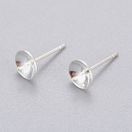 304 Stainless Steel Post Stud Earring Settings For Half Drilled Beads, Silver Color Plated, 13.5x6mm, Tray: 5.5mm, Pin: 0.8mm(STAS-H558-06S)