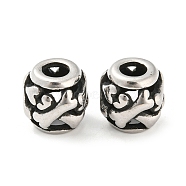 316 Surgical Stainless Steel  Beads, Barrel, Antique Silver, 10x9.5mm, Hole: 4mm(STAS-Q304-25AS)