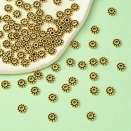 Tibetan Style Alloy Spacer Beads, Granulated Beads, Lead Free and Cadmium Free, Flower, Antique Golden, 6.5mm, Hole: 2mm(PALLOY-YW0001-84AG)