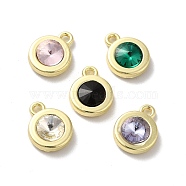 Alloy Pendant, with Glass, Light Gold, Lead Free & Cadmium Free, Falt Round Charm, Mixed Color, 12.5x10x4mm, Hole: 1.5mm(PALLOY-K001-093G)