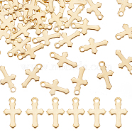 100Pcs 304 Stainless Steel Tiny Cross Charms, Real 18K Gold Plated, 12x7x0.8mm, Hole: 1.2mm(STAS-BBC0002-71)